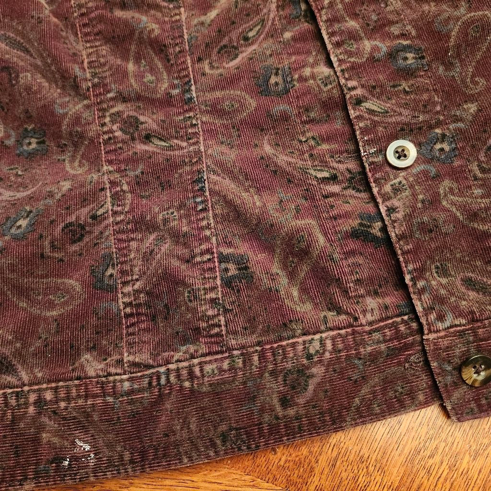 Women's Crazy Horse Burgundy Paisley Corduroy Vest XL - Picture 3 of 4